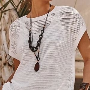 J Jill textured open stitch sweater XL white